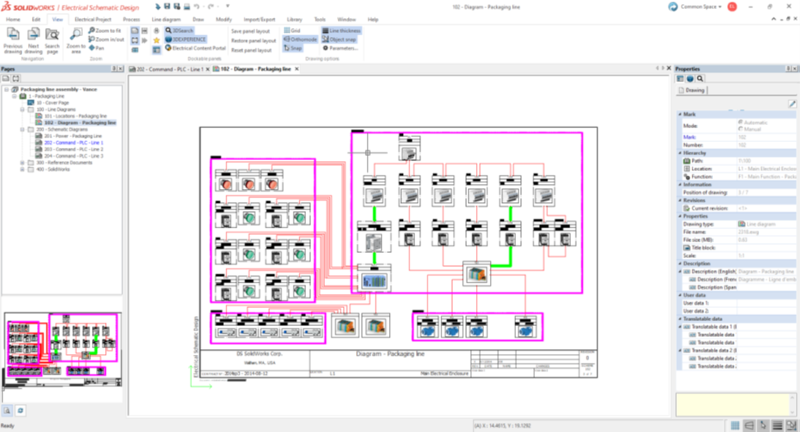 Một dự án điện được tạo bằng Electrical Schematic Designer kết nối với nền tảng 3DEXPERIENCE.